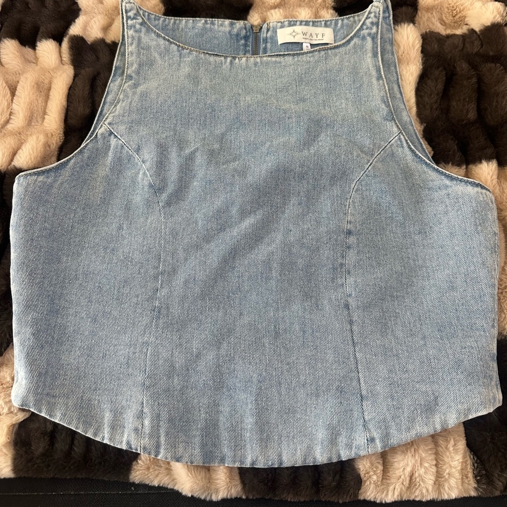Wayf Light Blue Denim Zip-Back Vest